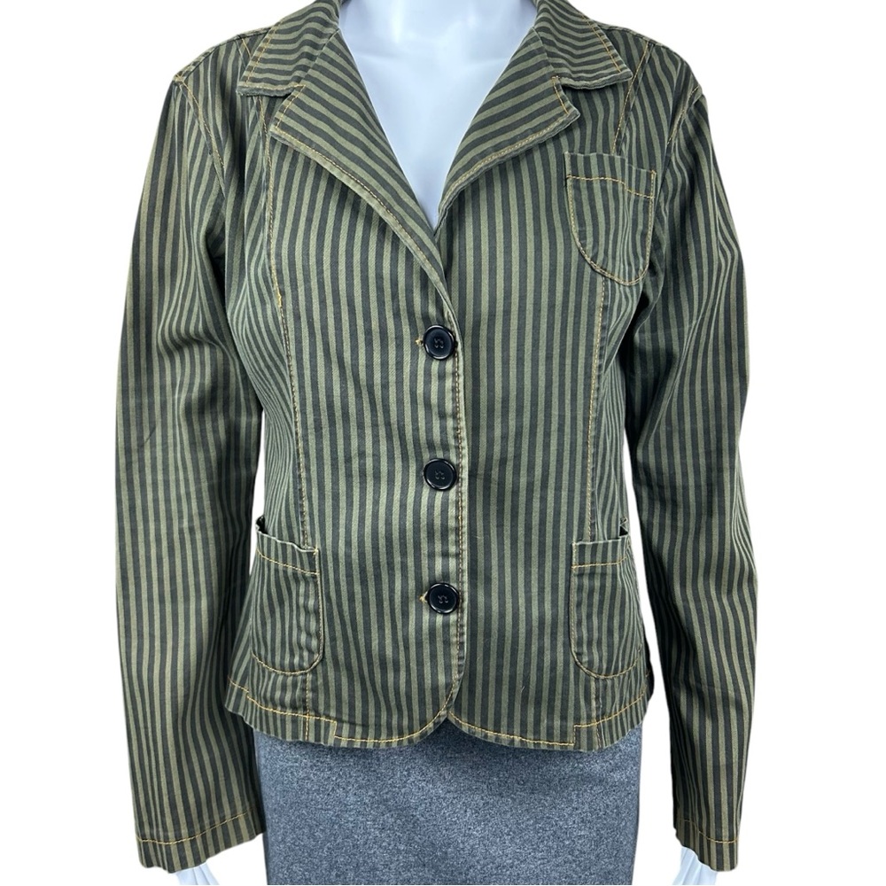 Vintage Serious Clothing Stripe Blazer LARGE Pinstripe Jacket Punk Goth Y2K